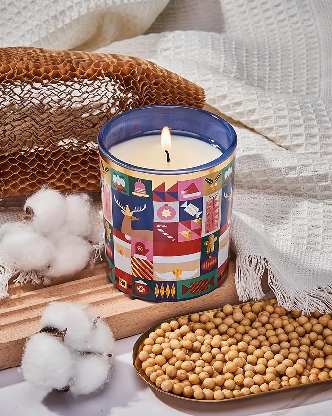 M&SENSE Magic Christmas 55 Hours Vanilla & Apple Scented Natural Soy Wax Candle for Home, 9.9oz Clean Non Toxic Candle for Bathroom, Christmas Scented Gift for Celebration Holiday