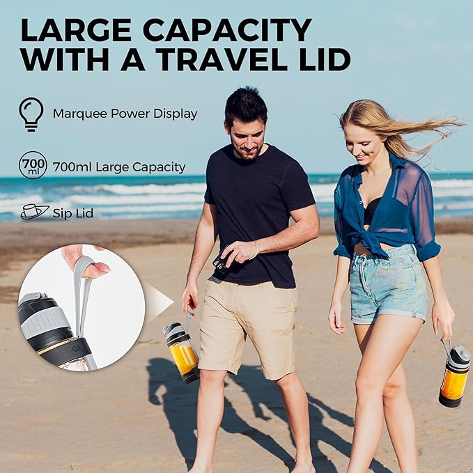 Portable Blender, Anti-Jamming 300 Watt for Shakes and Smoothies, 24oz Travel Blender USB Rechargeable, BPA Free Sporty bottle with a Travel Lid. (Black Base Grey Lid) (Black Base Green Lid)