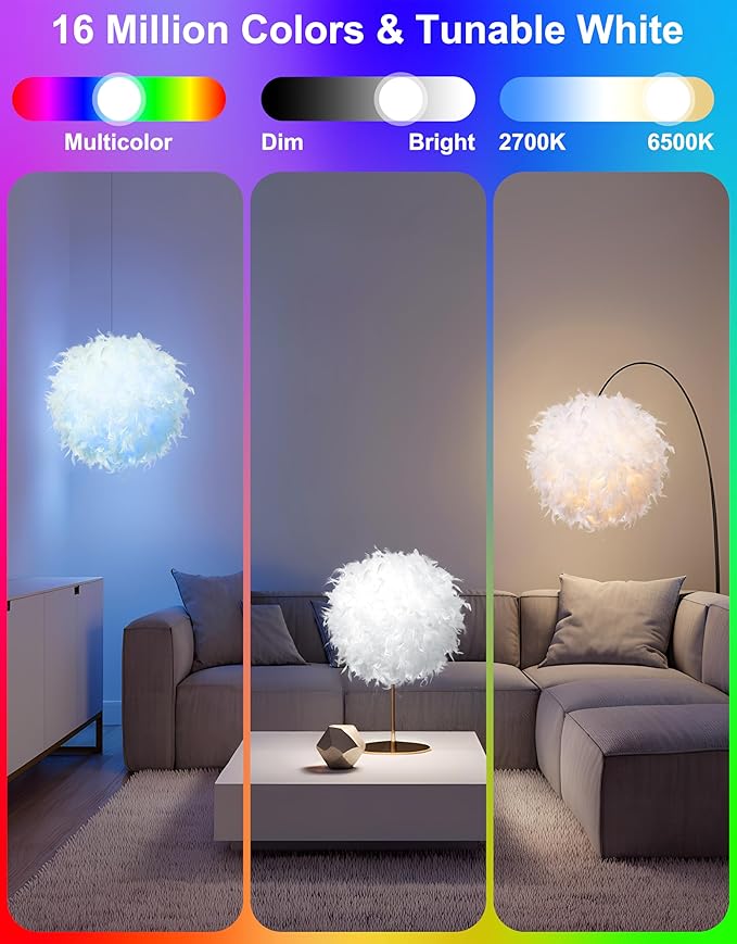 Star Vision Feather Lamp with Smart Light Bulb, Bluetooth Speaker & APP Control, Dimmable RGB LED Light, 15.7inches, White