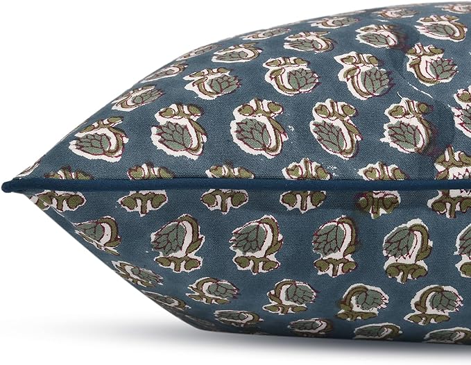 Ridhi Modern Farmhouse Pillow Covers Decorative Cotton Throw Pillow Covers Set of 2 Peacock Blue Cushion Covers for Boho Couch Sofa Bed Living Room Spring Home Decor 18x18