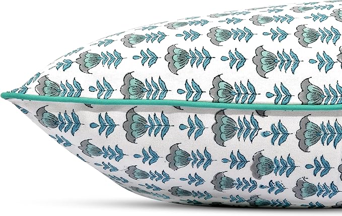 Ridhi Modern Farmhouse Pillow Covers Decorative Cotton Throw Pillow Covers Set of 2 Aquamarine Blue Cushion Covers for Boho Couch Sofa Bed Living Room Spring Home Decor 20x20