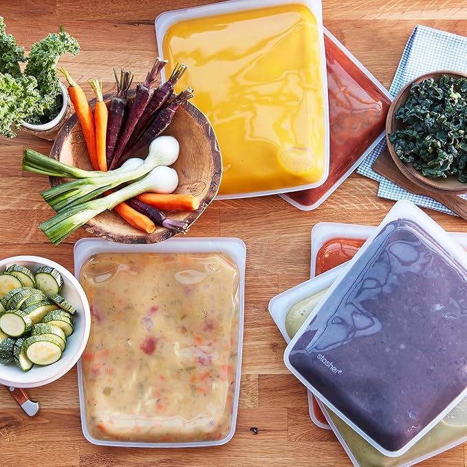 Stasher Premium Silicone Reusable Food Storage Half Gallon Bag, Clear, Microwave, Sous Vide, Dishwasher, Oven and Freezer Safe, BPA Free, Leak-free, Eco-friendly, 64 Oz