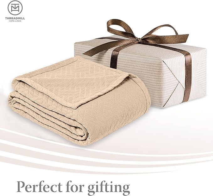 Threadmill Cotton King Pillow Shams Set of 2 | Luxury All-Season 100% Cotton Pillow Covers | Criss Cross Lightweight, Soft, Cozy Decorative Bed Pillow Shams | Beige