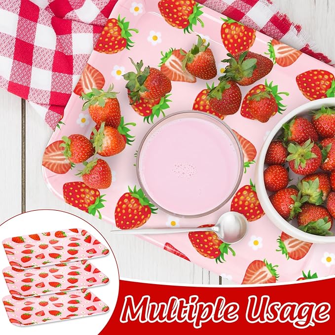 3Pcs Strawberry Serving Trays Red Pink Berry Flower Platter Cute Fruit Serving Dishes for Birthday Baby Shower Party Sharing Snacks Fruit Dessert Candy