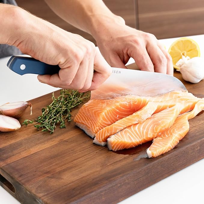 Misen Japanese Santoku Chef Knife - 7.5 Inch High Carbon Stainless Steel - Classic Japanese Knife Design for Cutting, Slicing, and Chopping - Razor Sharp Japanese Style Kitchen Knife, Gray