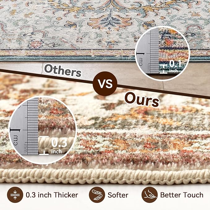 Topllen Washable Area Rug - Area Rug 6'x9' Boho Soft Living Room Rug, Non-Slip Large Area Rugs Indoor for Dining Room Livingroom Bedroom, Vintage Rug (Khaki, 6x9ft)