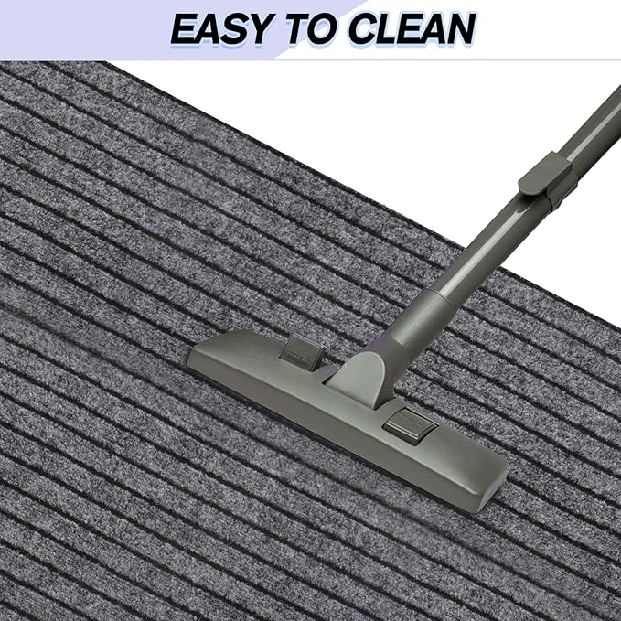 Custom Size Backed Non-Slip Area Rugs Runner, Easy Clean, Waterproof Runner Rugs for Hallway Entryway, Kitchen, Laundry, 2FT x 61FT, Gray Stripe