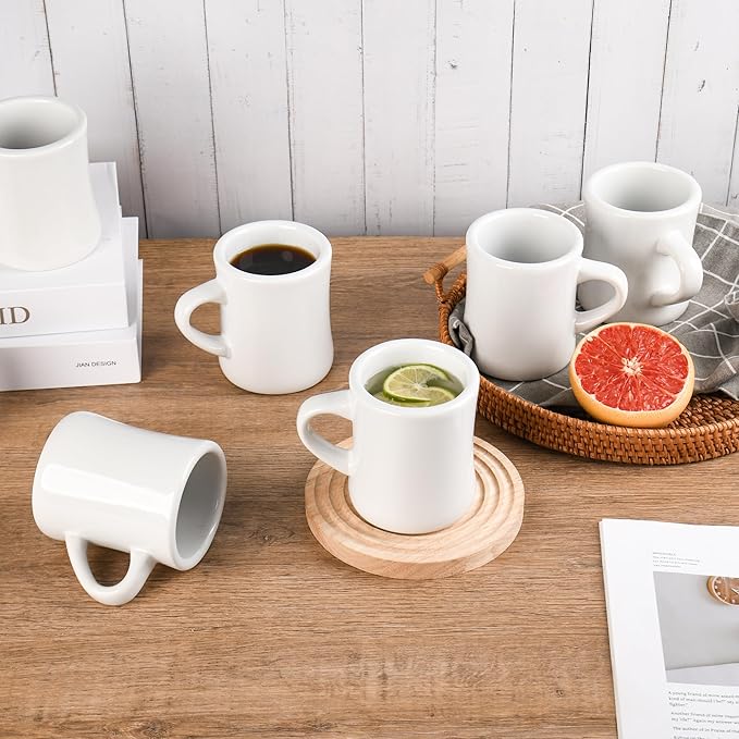 11oz Ceramic Coffee Mug set Stoneware Coffee Cups Set for Restaurant, Diner, Farmhouse, Coffee Shop, Home set of 6 (white)