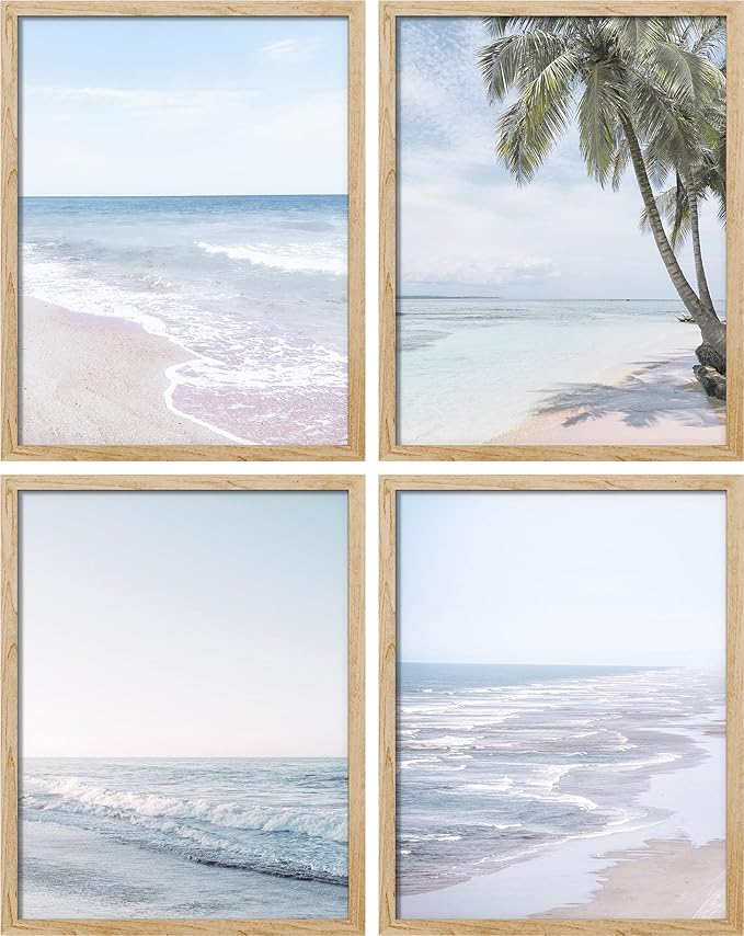 SIGNWIN Poster Bathroom Decor 8"x10"x 4, Wall Art Room Decor Multicolor for Living Room, Bedroom, Office White Pastel Tropical Island Ocean Beach Shore Nature Wilderness Realism Landscape Colorful