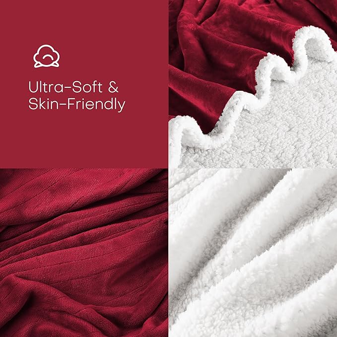 LUXIAN Electric Heated Blanket Twin Size 62"x84" - Microplush & Sherpa Fabric Dual-Sided, 6 Heat Settings & 1-10 Hours Auto Off, Cozy Warming Throw for Home, Office, or Bed, Machine Washable,Wine Red