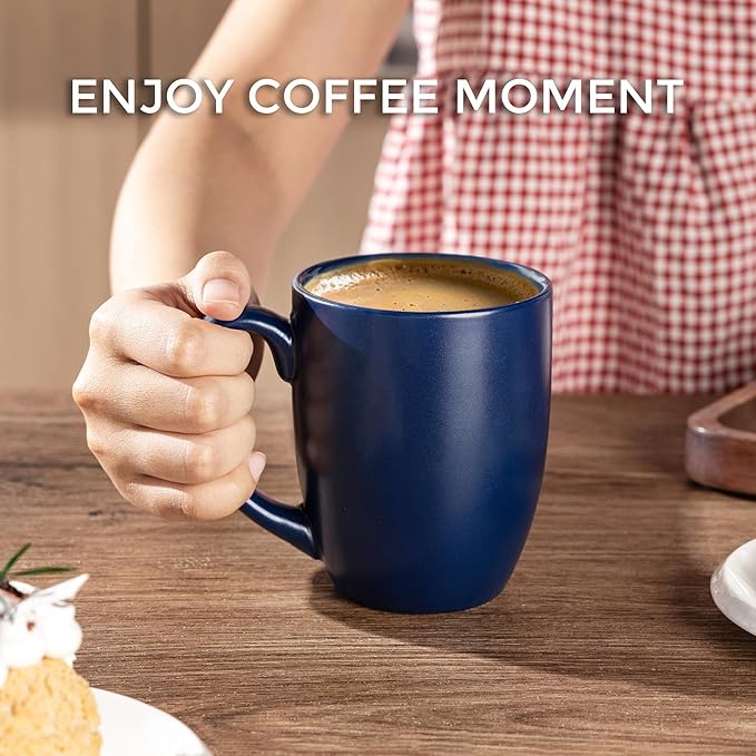 AmorArc 12oz Coffee Mugs Set of 6, Large Ceramic Coffee Mugs for Men, Women, Dad, Mom, Modern Coffee Cups With Handle For Tea,Latte,Cappuccino,Cocoa. Dishwasher&Microwave Safe, Matte Blue