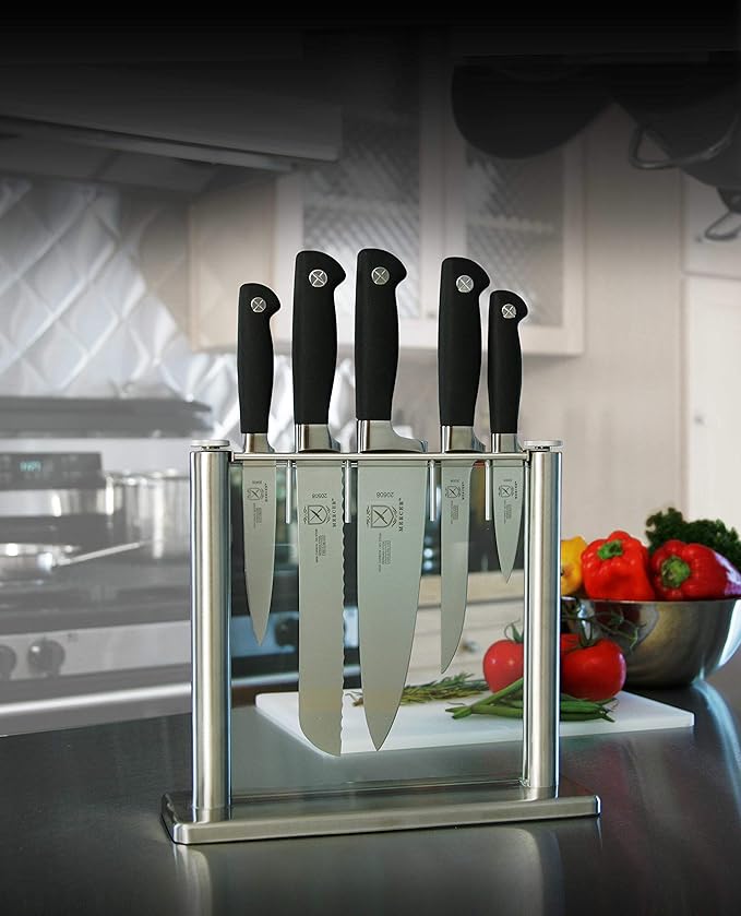 Mercer Culinary M20000 Genesis 6-Piece Forged Knife Block Set, Tempered Glass Block,Black