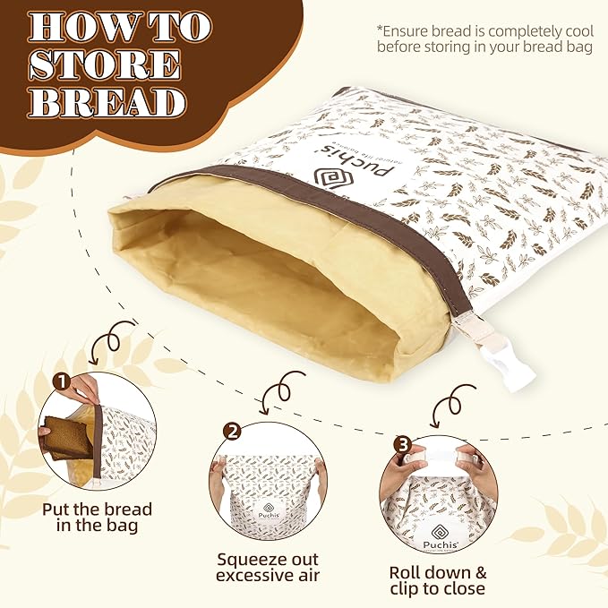 PUCHIS-2 Pack XL Cotton & Beeswax Bread Bags for Sourdough & Homemade Bread | Reusable Organic Storage, 17x13 in, Freezer-Safe Freshness