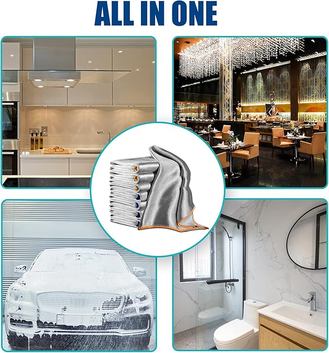 Streak Free Miracle Cleaning Cloth Easy Clean Pack of 8-12" x 16" Microfiber Dish Cloths Glass Polishing Lint Free for Kitchen Mirrors Wine Car