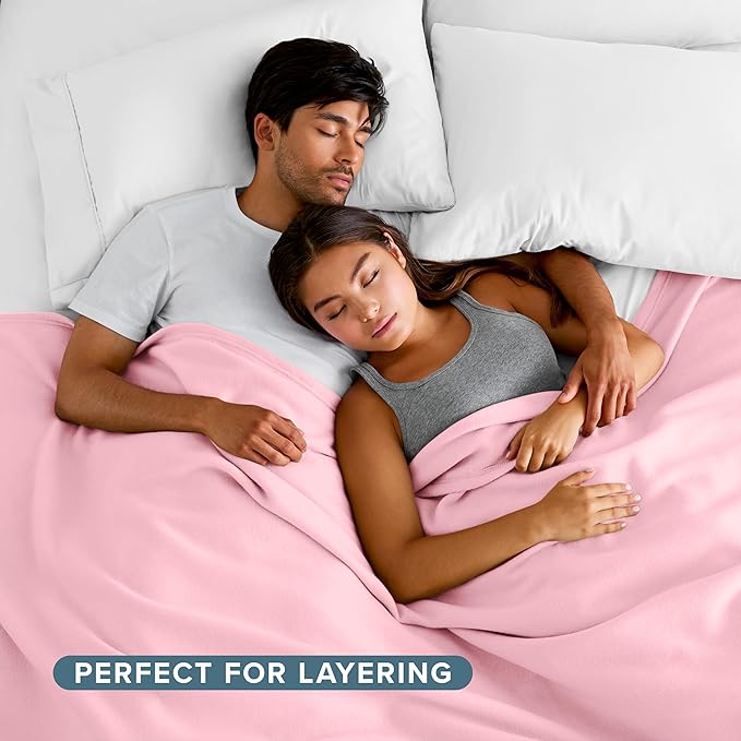 Bare Home Polar Fleece Blanket - Light Pink - Warm & Cozy - Premium Fleece for Bed, Sofa, Camping, Travel and Cold Nights - Lightweight Blanket (King, Light Pink)