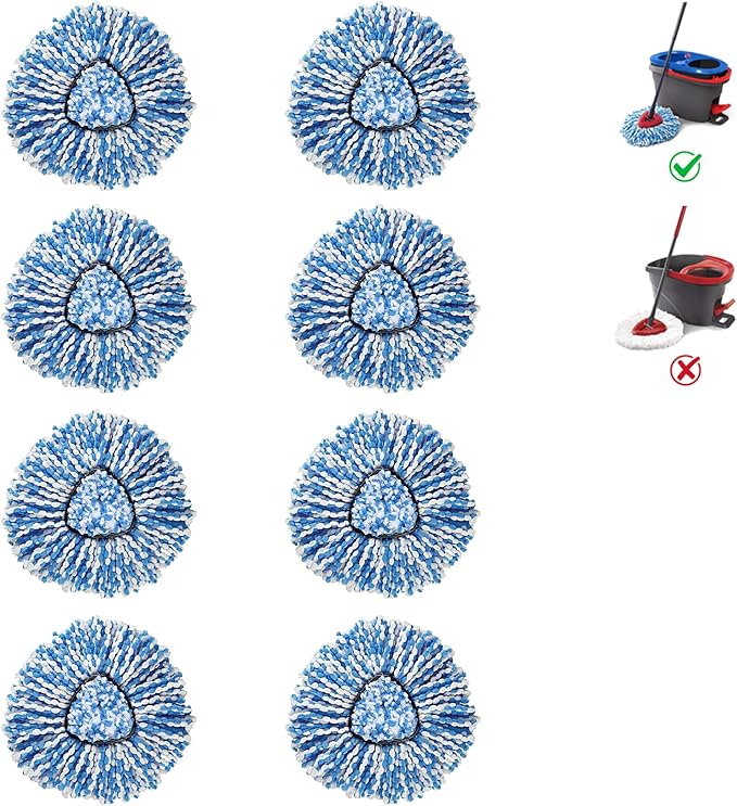 BonusLife 8-Pack Mop Head for O-Ceda RinseClean Spin Mop Refill 2-Tank System Only Easy Cleaning Microfiber Replacement