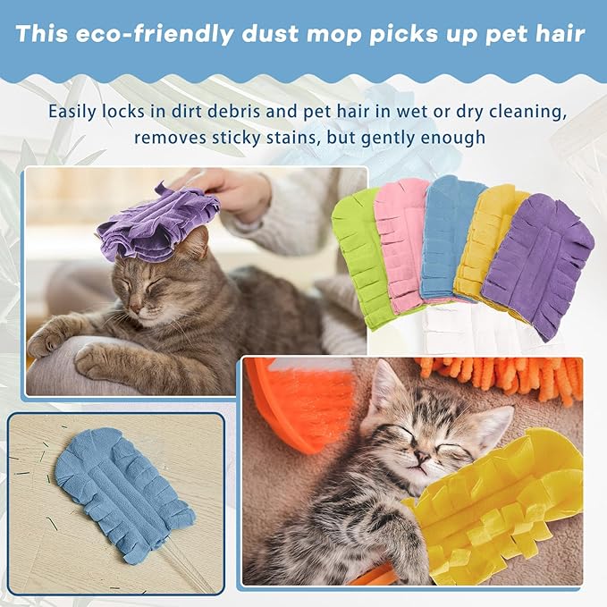Zubebe 20 Pcs Duster Refill Reusable Fleece Duster Refills Feather Flat Dusters Multi Surface Washable Cleaning Pads Tools for Home, Blinds, Car, Pet, Furniture, Fans (Rainbow Colors)
