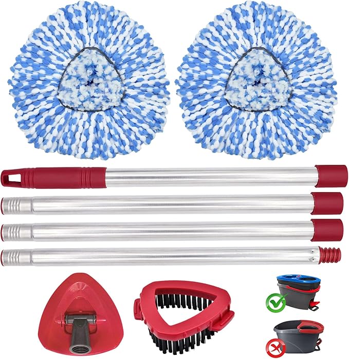 Mop Head Replacement, Base, Mop Handle for Ocedar RinseClean 2-Tank System, 2 Microfiber Mop Refills, Extendable Length 30-59" Mop Handle, Base and Scrubber for All Hard-surfaced Floor