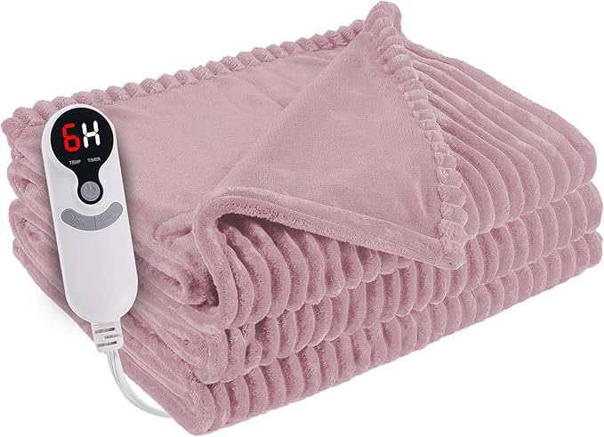 Electric Heated Blanket 50"x60" Throw Size with Cozy Flannel, 6 Heat Settings & 3 Hours Auto Off, Soft & Cozy Warming Throw for Home, Office, or Bed, Machine Washable, Pink