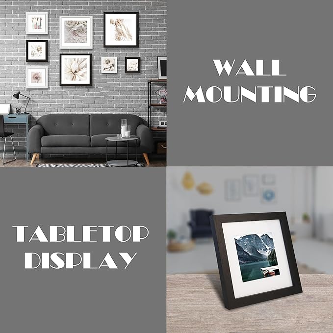8x8 Picture Frames with Real Glass, Black Wooden Square Photo frame Set of 3, Displays 4x4 Picture With Mat or 8x8 Without Mat, Desktop & Wall Collage Frame set
