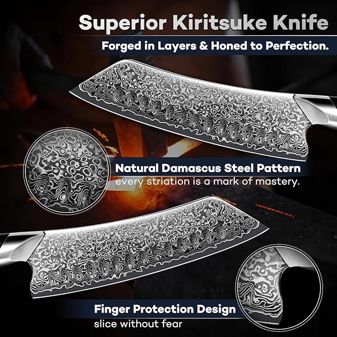 DRAGON RIOT Japanese Chef Knife, Damascus Santoku Knife with VG10 Steel Core, Ultra Sharp Handmade Kitchen Knives with Ergonomic Handle, Premium Gift Box for Mom and Dad