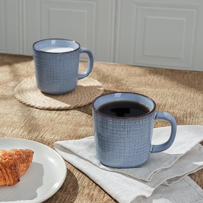 famiware Moonlight Coffee Mug Set of 4, 13oz Mug Set with Linen Finish, Coffee Cup Set with Handle for Latte, Cappuccino, Tea, Hot Cocoa, Microwave and Dishwasher Safe, Blue