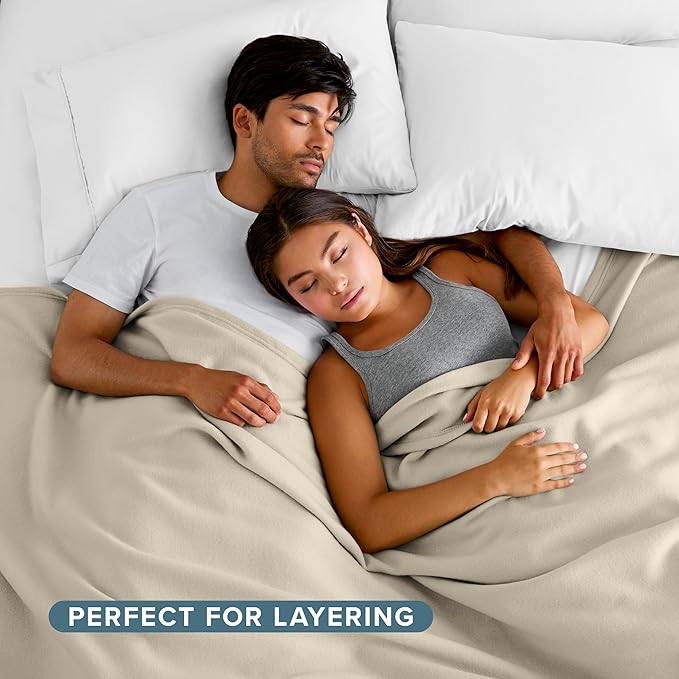 Bare Home Polar Fleece Blanket - Throw - Oyster - Warm & Cozy - Premium Fleece Blanket for Bed, Sofa, Camping, Travel and Cold Nights - Lightweight (Throw, Oyster)