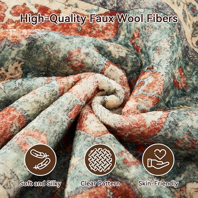 Topllen Washable Area Rug - Area Rug 6'x9' Boho Soft Living Room Rug, Non-Slip Large Area Rugs Indoor for Dining Room Livingroom Bedroom, Vintage Rug (Rust, 6x9ft)