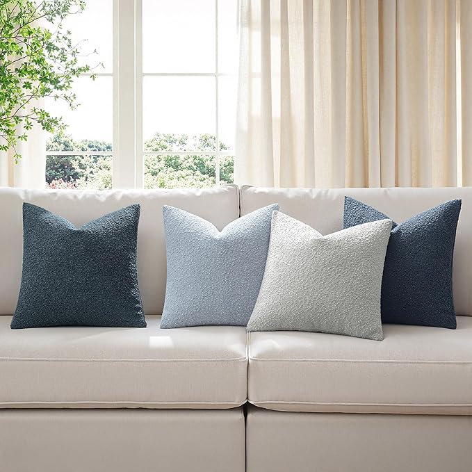 MIULEE Pack of 4 Decorative Textured Boucle Throw Pillow Covers 24x24 Inch Neutral Blue Accent Euro Sham Pillow Cases Couch Cushion Covers Modern Farmhouse Boho Chair Sofa Bed Livingroom Home Decor