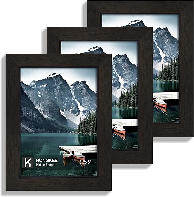 3.5x5 Picture Frame Set of 3 - Made of Real Glass and Black Wooden Frame, 3.5 by 5 small Photo for Wall or Tabletop Display