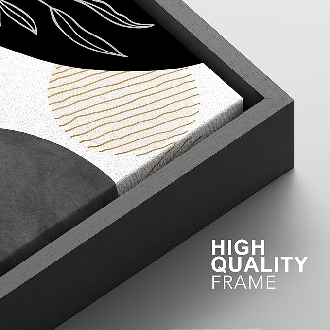 SIGNFORD Framed Canvas Print Wall Art Set Mid-Century Nordic Geometric Ring Plants Abstract Shapes Illustrations Modern Art Decorative Bohemian for Living Room, Bedroom, Office - 24"x36"x2 Black