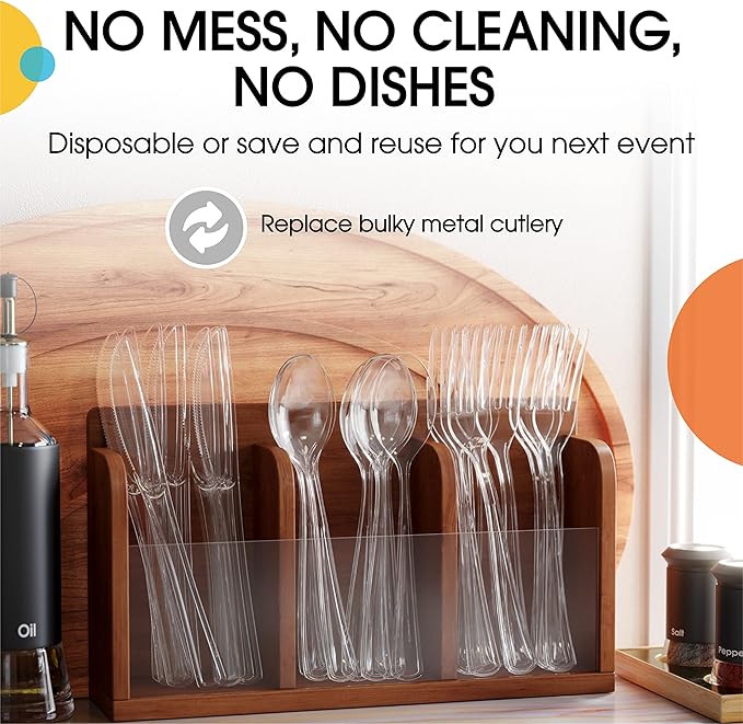 Party Solids Clear Plastic Knives 200 Pcs Clear Knives Disposable Utensils Heavy Duty Plastic Cutlery Set Disposable Cutlery Sets Flatware Sets Silverware Set Party Supplies & Party Tableware