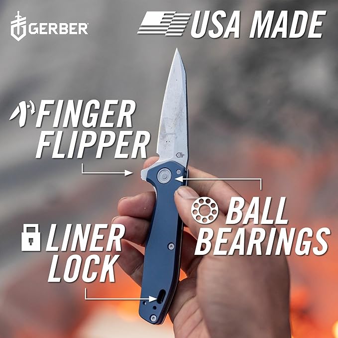 Gerber Gear Fastball (Magnacut) - Slim, Lightweight Folding Pocket Knife with Lock Release and 3-Position Clip - EDC Gear - Made in USA - Magnacut Blue