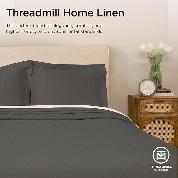 Threadmill Luxury Cotton Blankets for King Size Bed | All-Season Cozy 100% Cotton King Blanket | Criss Cross Jacquard Soft & Lightweight Coverlet fits California King Size Bed, 104x92 | Dark Grey