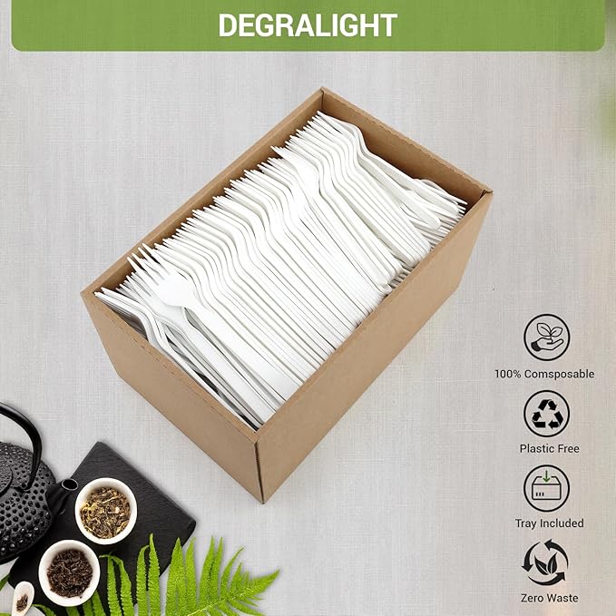 100% Compostable Froks - 500Pcs Heavy Duty Forks Disposable Utensils, BPA-Free, Heat Resistant, Eco Friendly Disposable Forks, BPI Certified Disposable Cutlery for Party, Office & Picnic