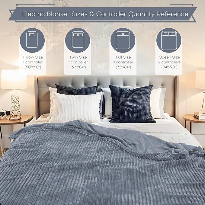 Electric Heated Blanket 50"x60" Throw Size with Cozy Flannel, 6 Heat Settings & 3 Hours Auto Off, Soft & Cozy Warming Throw for Home, Office, or Bed, Machine Washable, Grey