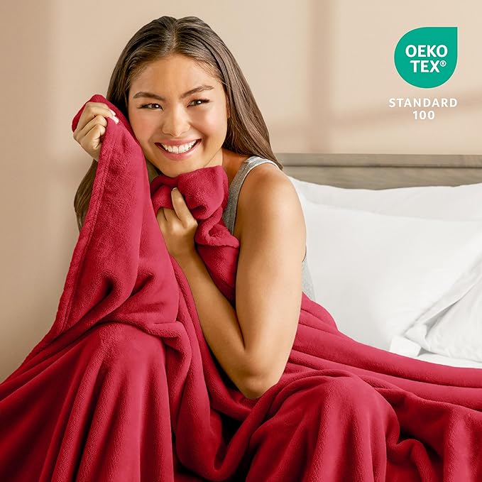 Bare Home Fleece Blanket - Throw/Travel - Ultra-Soft Lightweight for Bed, Sofa, and Couch - Luxury Microplush - Cozy Warm Blanket (Throw/Travel, Red)