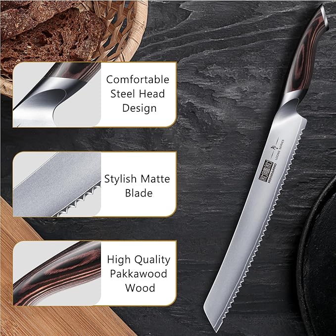 HOSHANHO Bread Knife 10 inch, Japanese High Carbon Stainless Steel Serrated Bread Knives, Professional Bread Cutting Knife for Homemade Bread