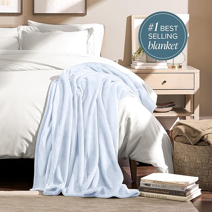 Bare Home Fleece Blanket - Full/Queen - Ultra-Soft Lightweight for Bed, Sofa, and Couch - Luxury Microplush - Cozy Warm Blanket (Full/Queen, Blue Mist)
