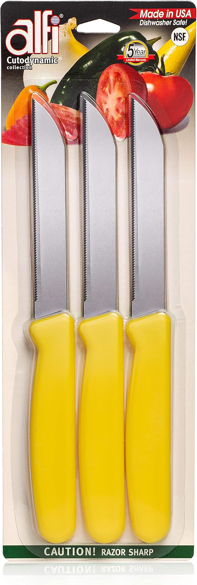 Alfi All-Purpose Knives Aerospace Precision Pointed Tip - Home And Kitchen Supplies - Serrated Steak Knives Set | Made in USA (Sunny Yellow)