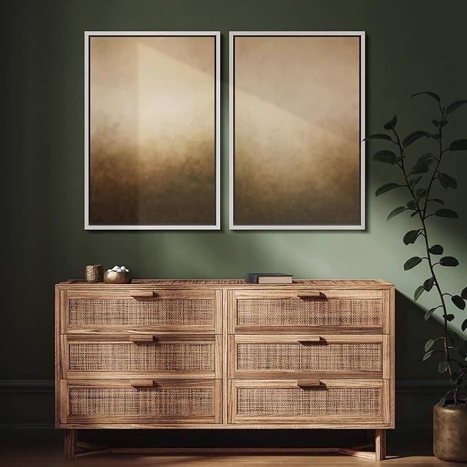 SIGNFORD Framed Canvas Print Wall Art Set Minimalist Gradient Brown Abstract Neutral Illustration Modern Art Decorative Nordic Nature for Living Room, Bedroom, Office - 24"x36"x2 White