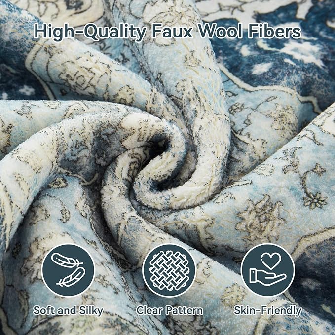 Topllen Runner Rug - 2'x10' Boho Washable Kitchen Rug, Non-Slip Soft Low Pile Rugs Indoor for Hallway Hall Living Room Bedroom Sunroom, Vintage Throw Stair Carpet Stain Resistance (Blue, 2x10ft)