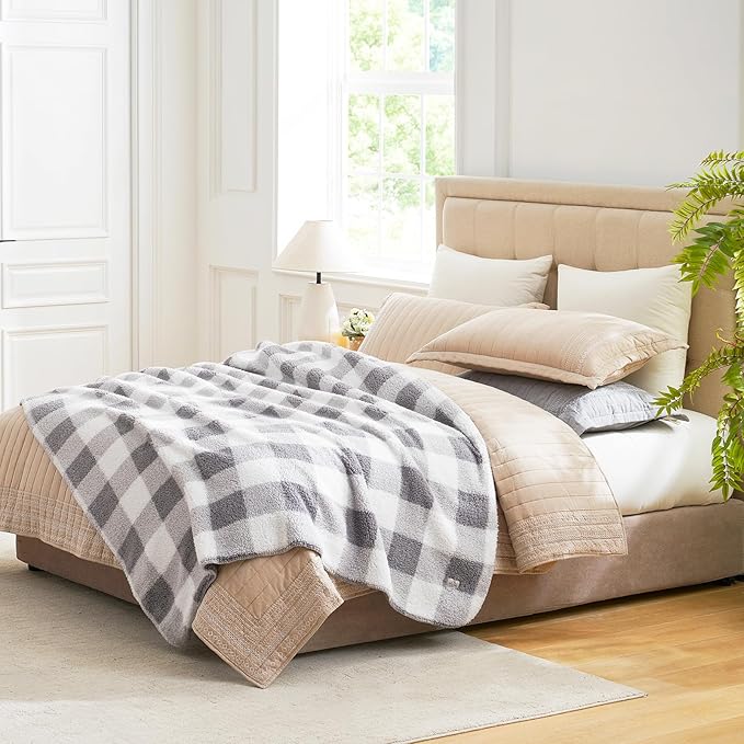 Cozy Bliss Luxury Sherpa Throw Blanket for Couch, Premium Reversible Buffalo Plaid Thick Throw, Warm Cozy Soft Blanket for Home and Gifts (Grey, 60" x 80")