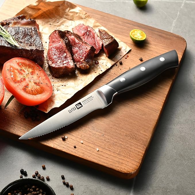 Klaus Meyer Forza High Carbon Exclusive German Steel 5 inch 6 Piece Jumbo handle Steak Knife Set