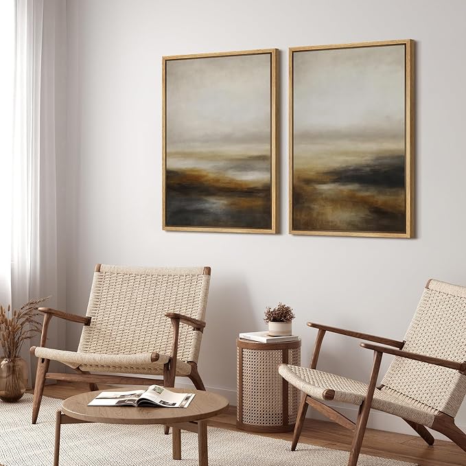 SIGNFORD Framed Canvas Print Wall Art Set Abstract Neutral Landscape Modern Beige and Brown Illustration Modern Art Decorative Nordic Nature for Living Room, Bedroom, Office - 16"x24"x2 Natural