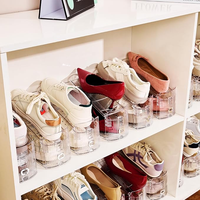 20PACK Shoe Slots Organizer for Closet,Adjustable Shoe Rack Holder Shoe Space Savers Double Layer Stack Shoe Racks for Closet Organization(Transparent)