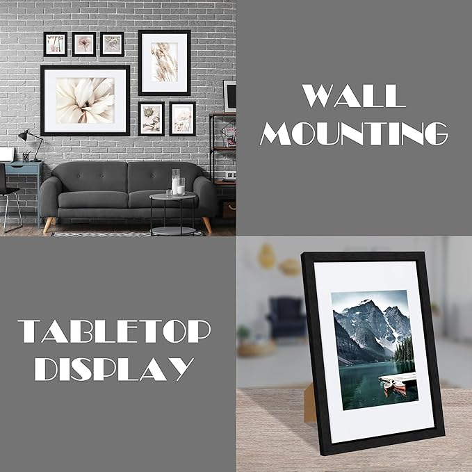 8x12 Black Picture Frames set of 3, Made of Wooden and Glass Photo frame - Displays 6x8 Picture with Mat or 8 x 12 Poster without Mat, Desktop & Wall Collage Frame set