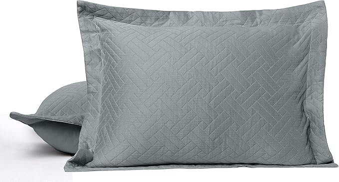 Threadmill Cotton Shams Set of 2 Standard Size | Luxury All-Season 100% Cotton Pillow Covers | Criss Cross Lightweight, Soft, Cozy Decorative Bed Pillow Shams | Scottish Grey