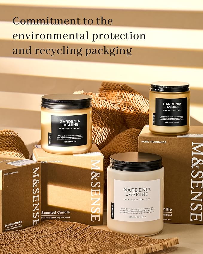 M&SENSE Magnolia Jasmine Scented Candle, 7.05oz 50 Hours Long Lasting Clean Non Toxic All Natural Soy Wax Candle for Relaxing & Stress Relief, 2 Wick Spring Fragrance Gifts for Home Decor