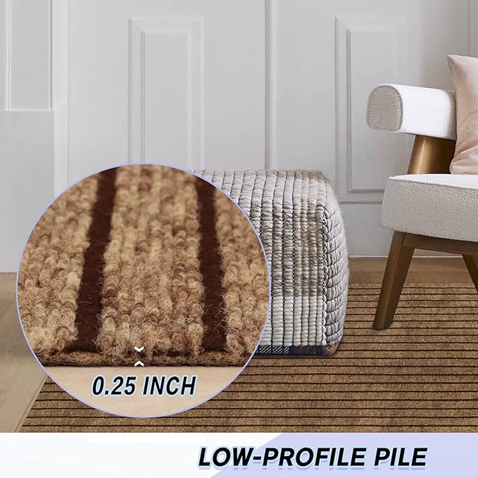 Custom Size Backed Non-Slip Area Rugs Runner, Easy Clean, Waterproof Runner Rugs for Hallway Entryway, Kitchen, Laundry, 2FT x 44FT, Brown Stripe